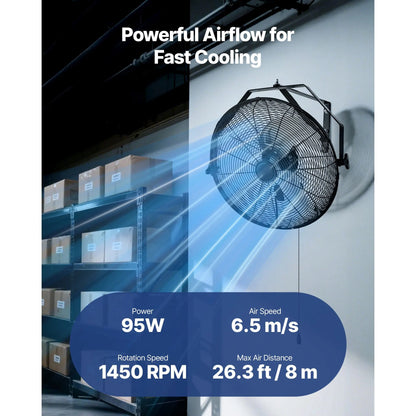 615mm Industrial Wall Mount Fan 3 Speed 4650 CFM for Garage Greenhouse - Image 2