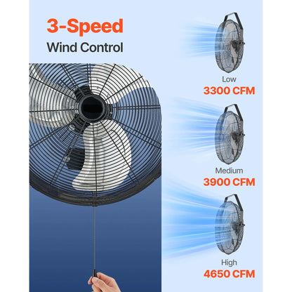 615mm Industrial Wall Mount Fan 3 Speed 4650 CFM for Garage Greenhouse - Image 4