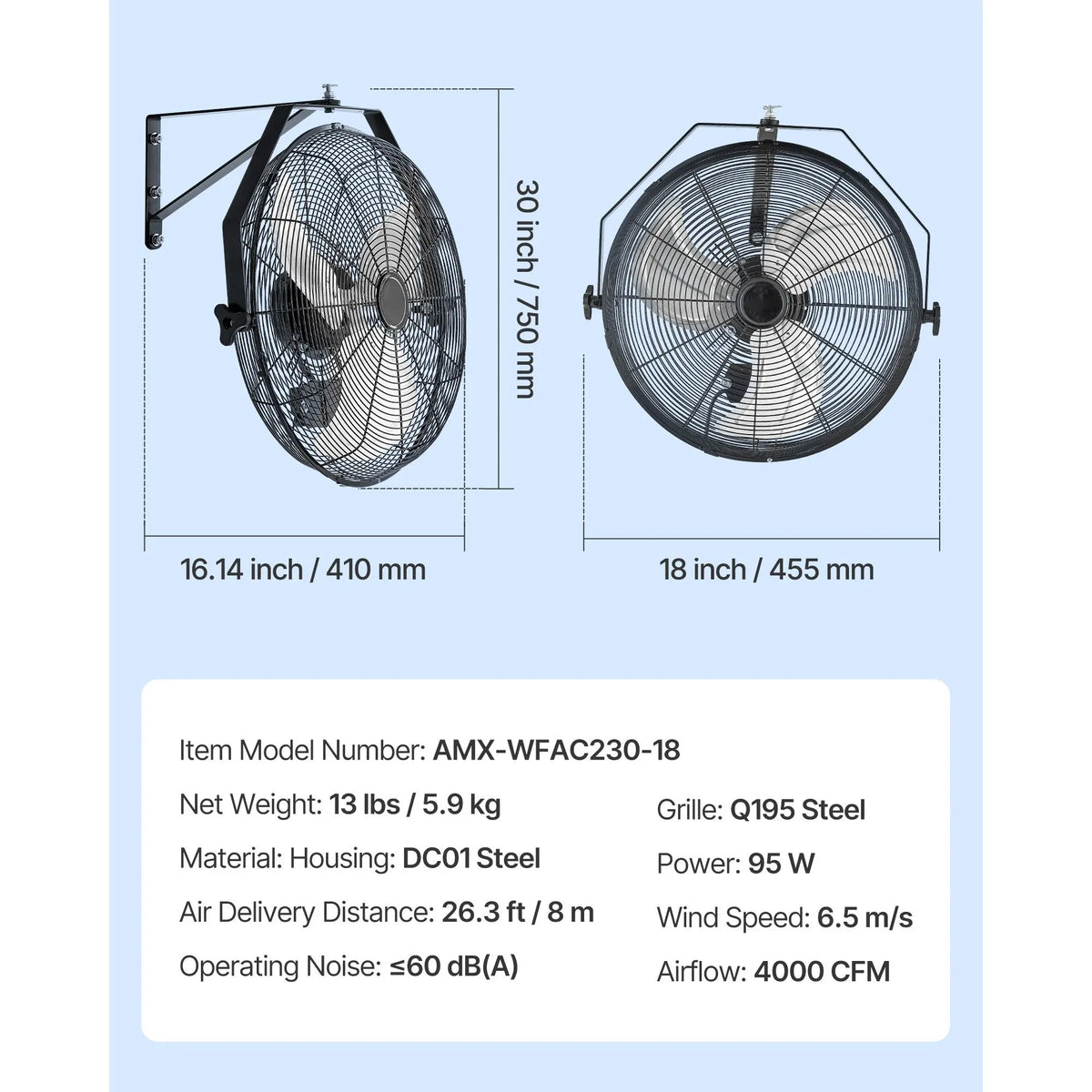 615mm Industrial Wall Mount Fan 3 Speed 4650 CFM for Garage Greenhouse - Image 7