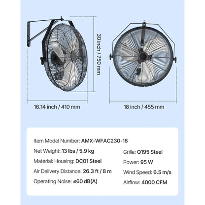 615mm Industrial Wall Mount Fan 3 Speed 4650 CFM for Garage Greenhouse - Image 7