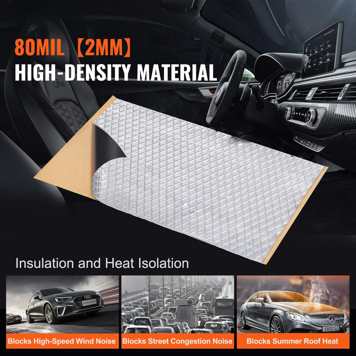 Car Sound Deadening Mat, 80 mil 3.3sq.m Car Sound Dampening Material, Butyl Automotive Sound Deadener, Noise Insulation and Vibration Dampening Material for Car - Image 2
