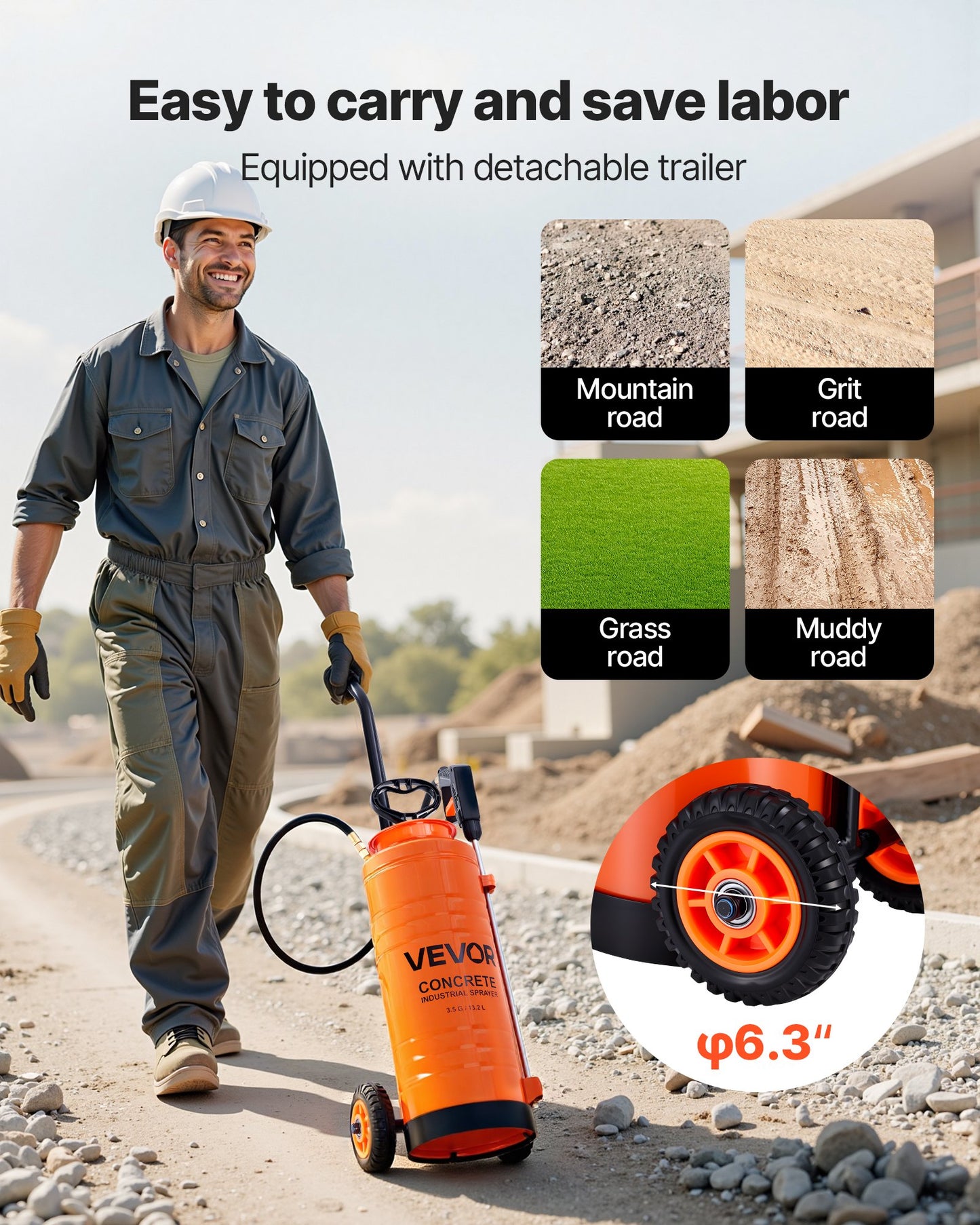 Industrial Concrete Sprayer with Wheeled Cart, 14L Stainless Steel Sprayer, Heavy Duty Tri-Poxy Pump Sprayers, 52cm Wand, 1.2m & 3m Hoses, 2 Brass Nozzles for Construction, Lawn & Garden - Image 4