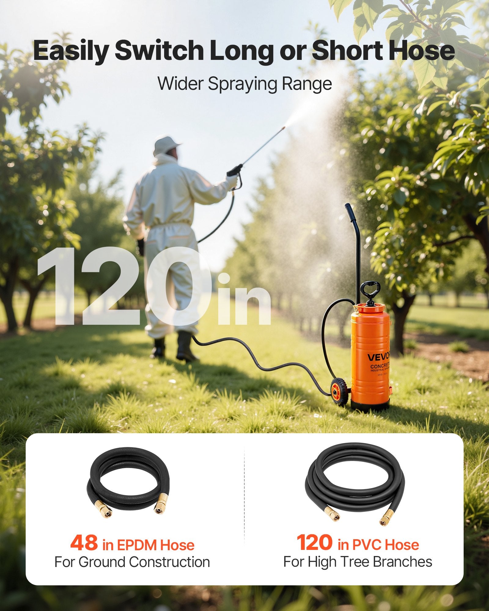 Industrial Concrete Sprayer with Wheeled Cart, 14L Stainless Steel Sprayer, Heavy Duty Tri-Poxy Pump Sprayers, 52cm Wand, 1.2m & 3m Hoses, 2 Brass Nozzles for Construction, Lawn & Garden - Image 6