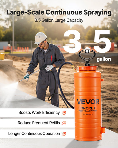Industrial Concrete Sprayer, 14L Stainless Steel Sprayer, Heavy Duty Tri-Poxy Pump Sprayers, 52cm Wand with Ergonomic Gun Handle, 1.2m & 3m Hoses, 2 Brass Nozzles for Construction, Garden - Image 4