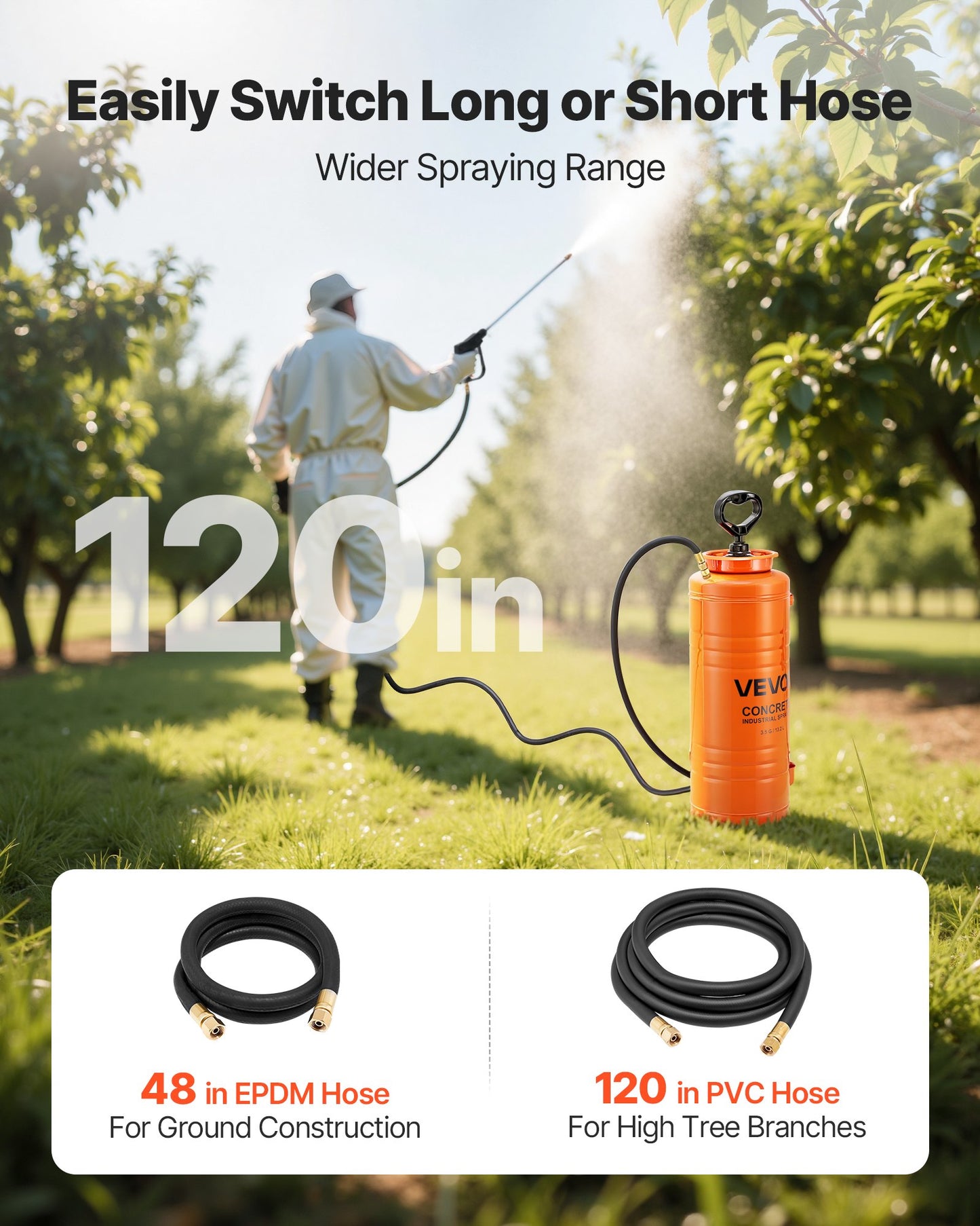 Industrial Concrete Sprayer, 14L Stainless Steel Sprayer, Heavy Duty Tri-Poxy Pump Sprayers, 52cm Wand with Ergonomic Gun Handle, 1.2m & 3m Hoses, 2 Brass Nozzles for Construction, Garden - Image 6