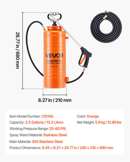 Industrial Concrete Sprayer, 14L Stainless Steel Sprayer, Heavy Duty Tri-Poxy Pump Sprayers, 52cm Wand with Ergonomic Gun Handle, 1.2m & 3m Hoses, 2 Brass Nozzles for Construction, Garden - Image 7