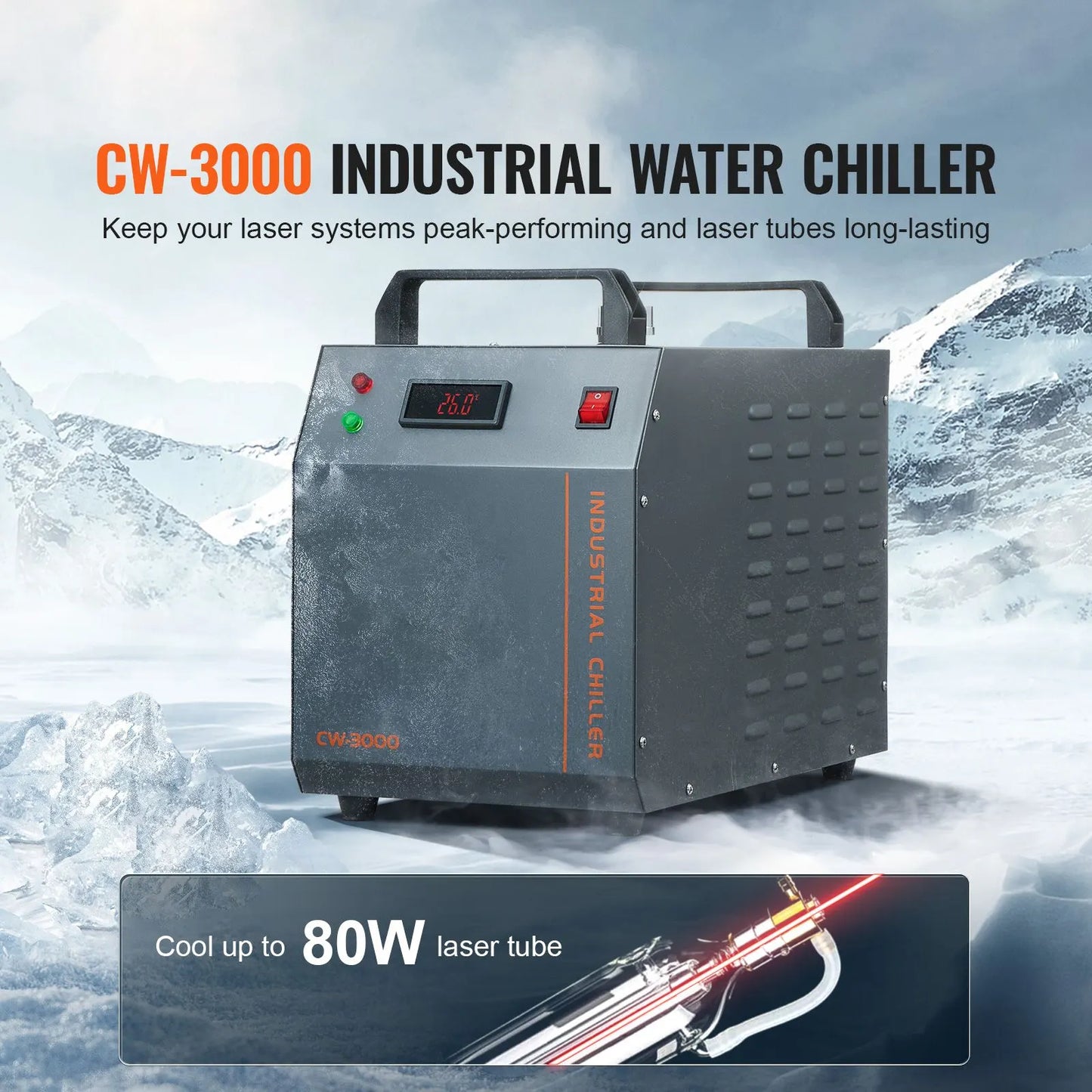 Industrial Water Chiller, CW-3000, 80W Air-Cooled Industrial Water Cooler Cooling System with 12 L Water Tank Capacity 12 L/min Maximum Flow Rate, for Laser Engraving Machine Cooling Machine - Image 2