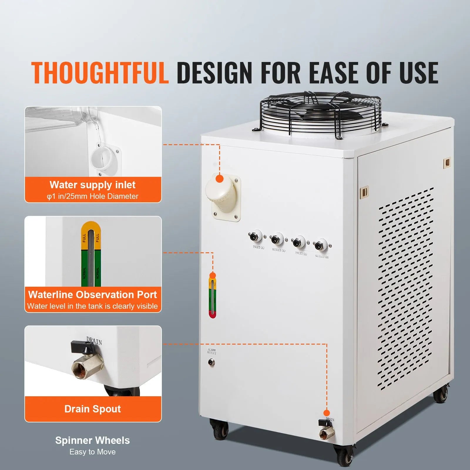 Industrial Water Chiller, CW6000, 1500W Industrial Water Cooler Cooling System with Compressor 15L Water Tank Capacity 65 L/min Max Flow Rate, for CO2 Laser Engraving Machine Cooling Machine - Image 6