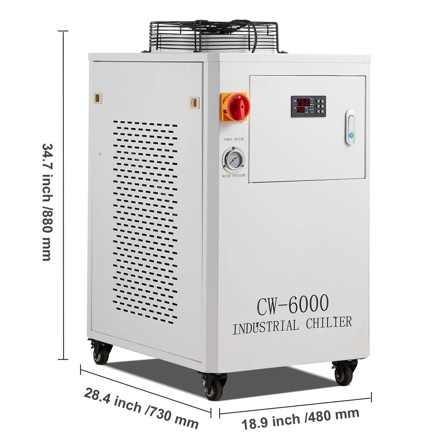 Industrial Water Chiller, CW6000, 1500W Industrial Water Cooler Cooling System with Compressor 15L Water Tank Capacity 65 L/min Max Flow Rate, for CO2 Laser Engraving Machine Cooling Machine - Image 8