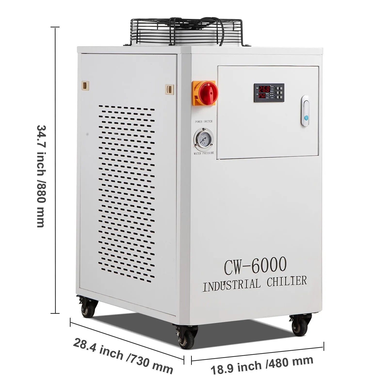 Industrial Water Chiller, CW6000, 1500W Industrial Water Cooler Cooling System with Compressor 15L Water Tank Capacity 65 L/min Max Flow Rate, for CO2 Laser Engraving Machine Cooling Machine - Image 8