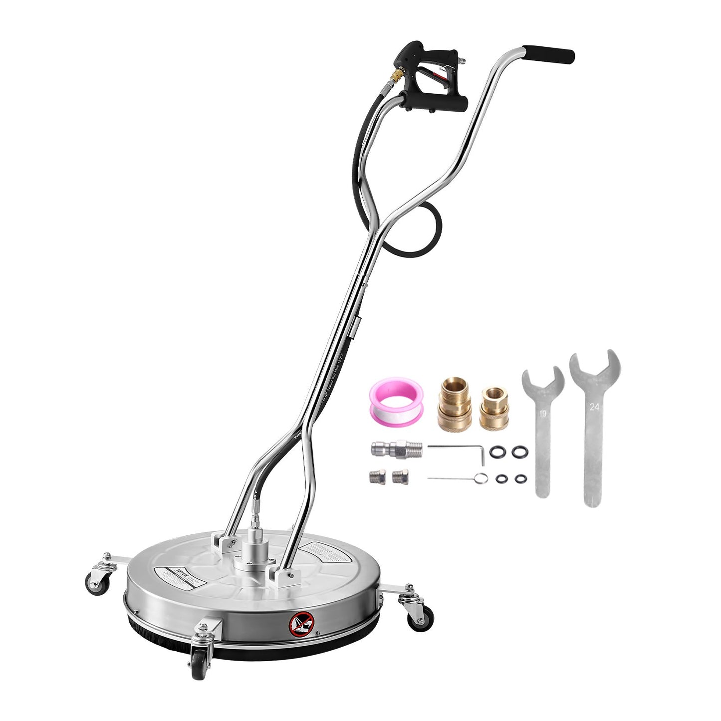 24" Pressure Washer Surface Cleaner, Stainless Steel Pressure Washer Attachments with 4 Wheels, 4000 Max PSI, 3/8 Quick Connector, 2 Spray Nozzles, Dual Handle, for Concrete, Patio, Sidewalk - Image 8