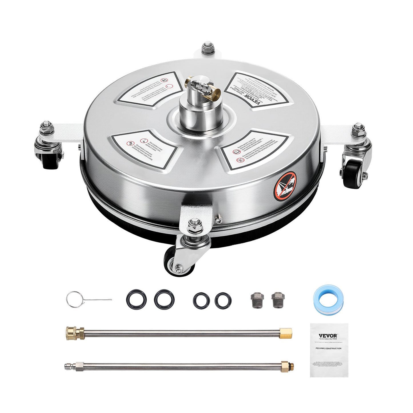 14" Pressure Washer Surface Cleaner, Stainless Steel Pressure Washer Attachments with 4 Wheels, 4000 Max PSI, 1/4 Quick Connector, 2 Spray Nozzles, 2 Extended Wands for Concrete, Patio, Deck - Image 8