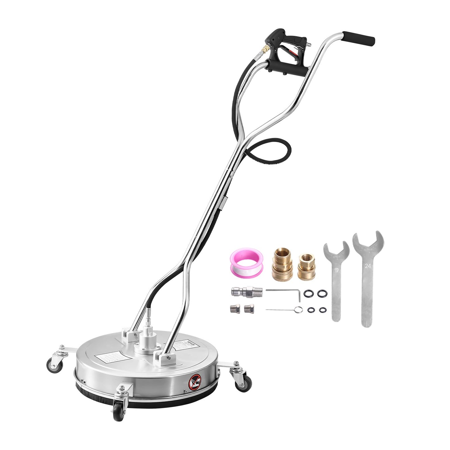 20" Pressure Washer Surface Cleaner, Stainless Steel Pressure Washer Attachments with 4 Wheels, 4500 Max PSI, 3/8 Quick Connector, 2 Spray Nozzles, Dual Handle, for Concrete, Patio, Sidewalk - Image 8
