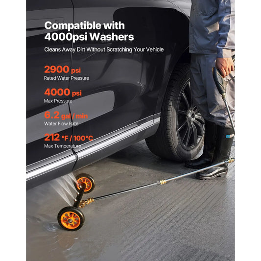 16" Pressure Washer Undercarriage Cleaner, Stainless Steel Surface Cleaner for Pressure Washer, 4000 Max PSI, Angle Adjustment Gear, 4 Spray Nozzles, 2 Extended Wands for Driveway, Patio, Deck - Image 3