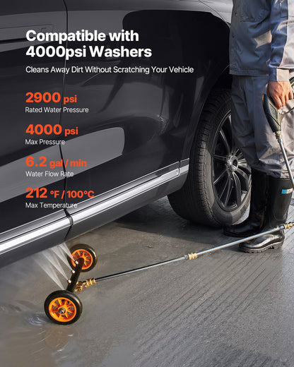 16" Pressure Washer Undercarriage Cleaner, Stainless Steel Surface Cleaner for Pressure Washer, 4000 Max PSI, Angle Adjustment Gear, 4 Spray Nozzles, 2 Extended Wands for Driveway, Patio, Deck - Image 3