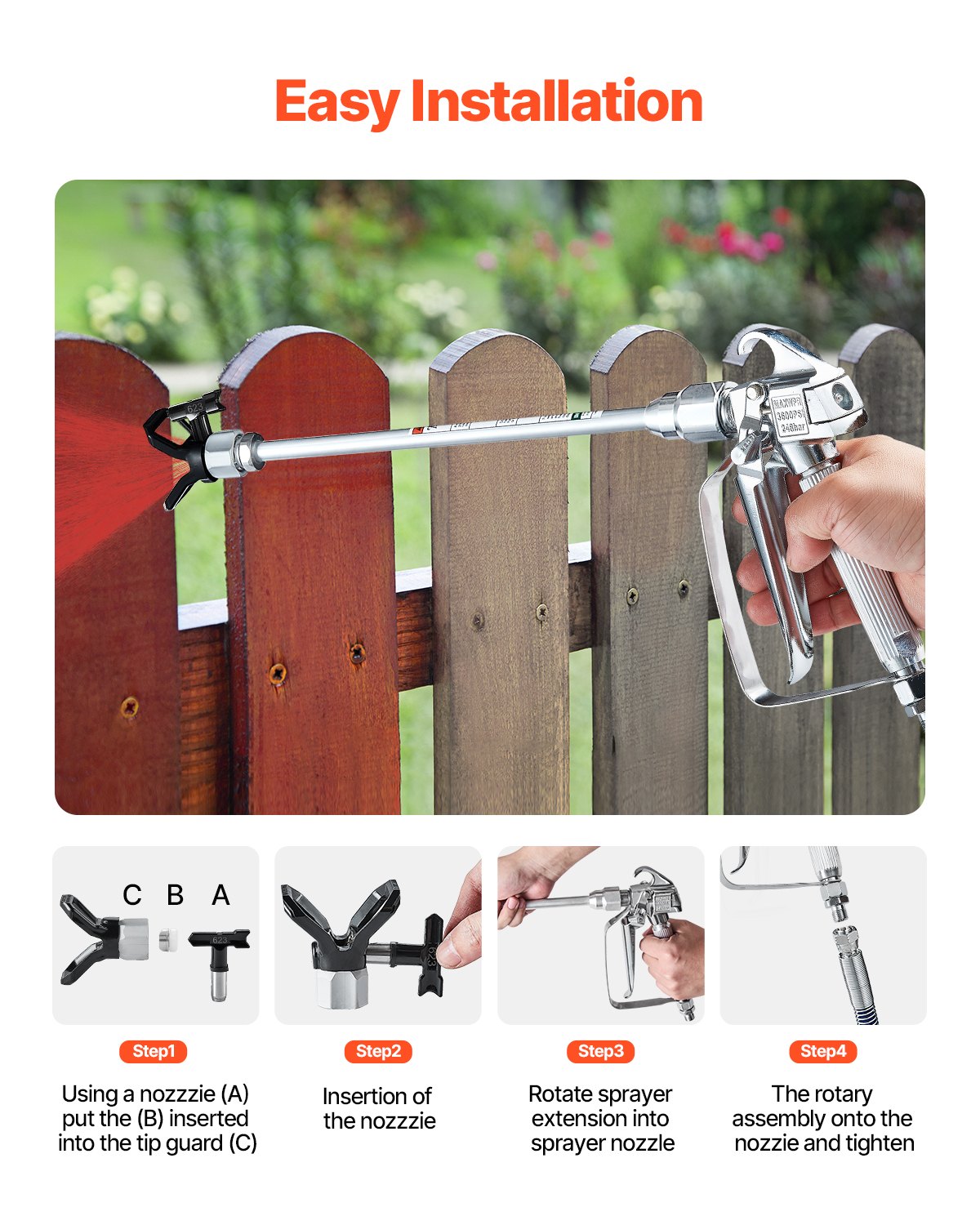 Airless Paint Spray Gun and Hose Kit 3600PSI with Extension Rods Filters - Image 4