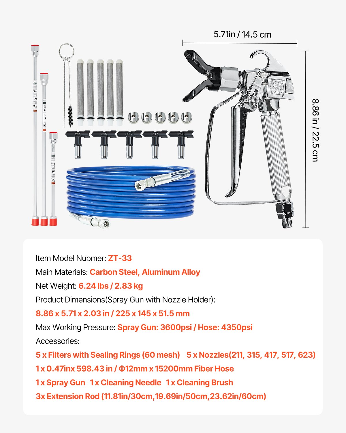 Airless Paint Spray Gun and Hose Kit 3600PSI with Extension Rods Filters - Image 7