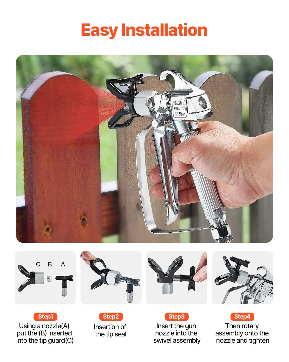 Airless Paint Spray Gun 3600PSI High Pressure Airless Spray Gun 517 Tip - Image 4