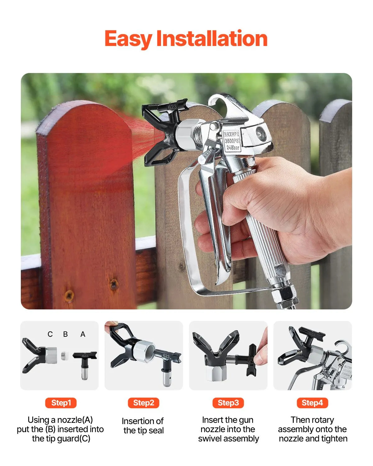 Airless Paint Spray Gun 3600PSI High Pressure Airless Spray Gun with 5Tips - Image 4