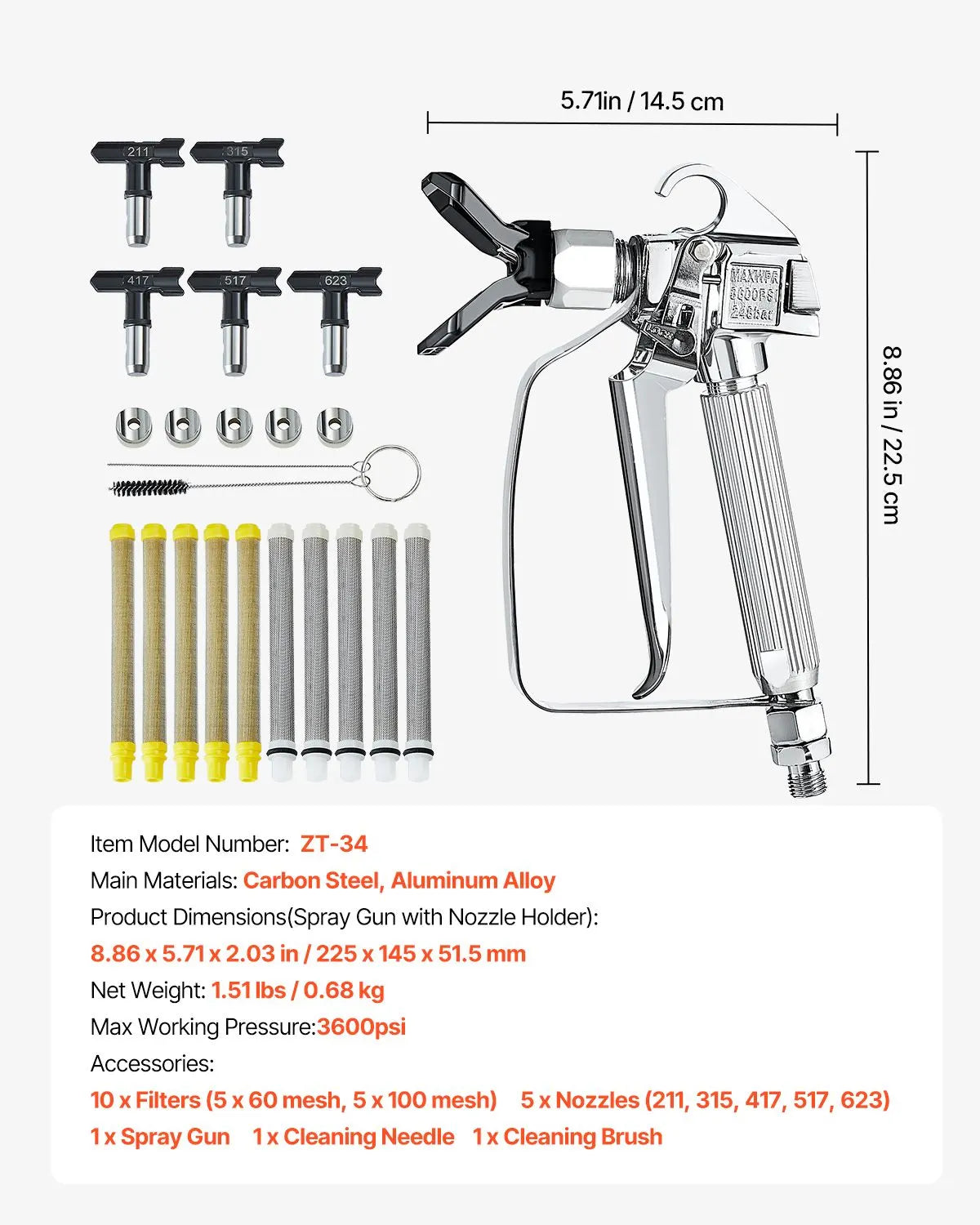Airless Paint Spray Gun 3600PSI High Pressure Airless Spray Gun with 5Tips - Image 7