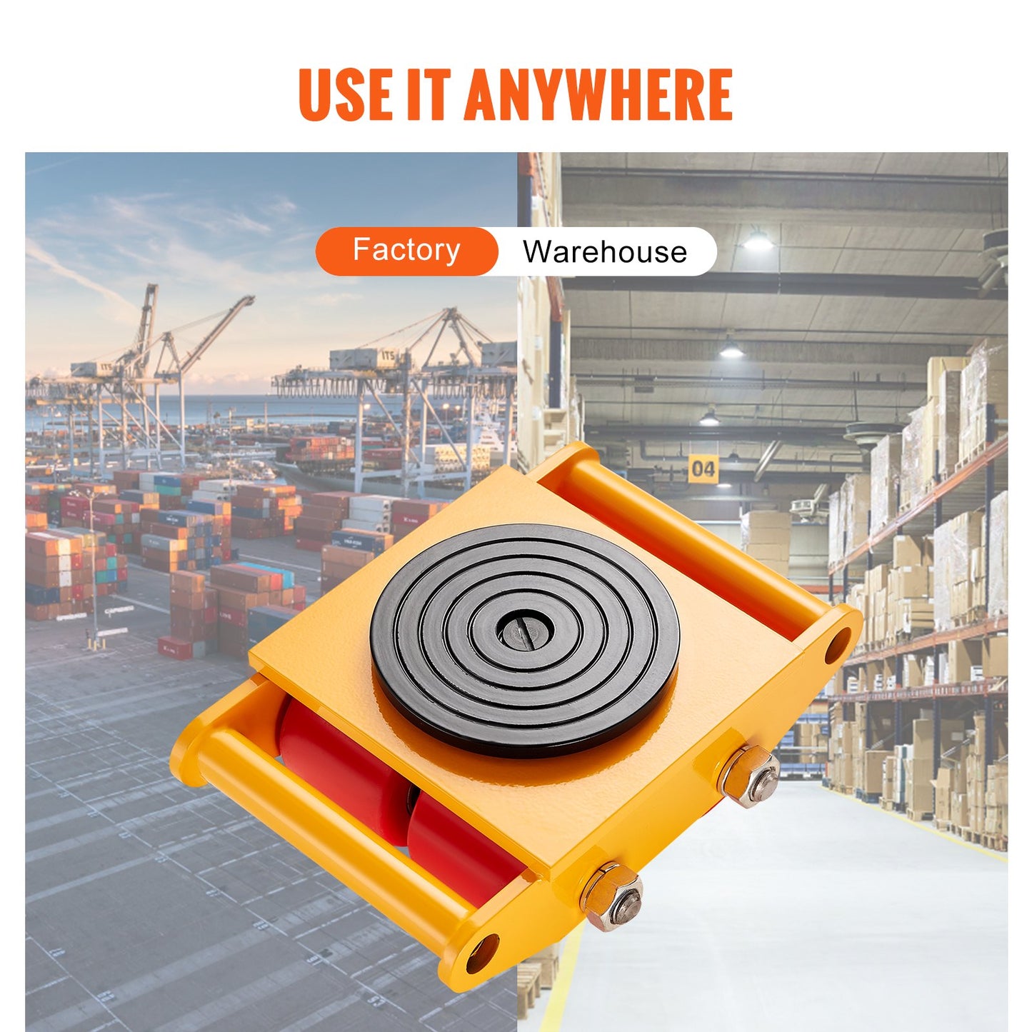 4PCS Machinery Skate Dolly, 17637LBS/8T Industrial Machinery Mover, Heavy Duty Carbon Steel Machinery Moving Skate with 4 PU Wheels and 360° Rotation Non-Slip Cap for Warehouse Workshop Factory - Image 6