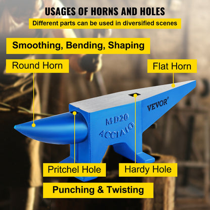 Single Horn Anvil 44Lbs Steel Anvil Blacksmith for Sale Forge Tools and Equipment Anvil Rugged Round and Square Hole Horn Anvil Blacksmith Jewelers Metalsmith Blacksmith Tool - Image 4