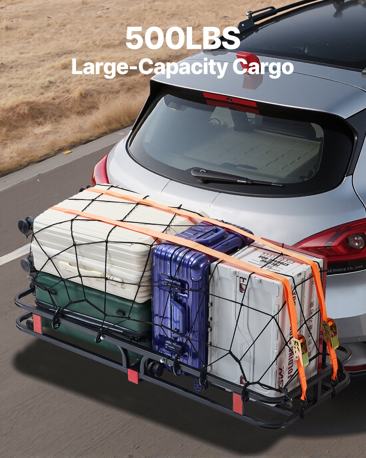 53" x 19" x 5", Hitch Cargo Carrier, 500 lbs Capacity Hitch Cargo Carrier with Hitch Stabilizer & Ratchet Straps, Hitch Mount Cargo Carrier with Cargo Net with Hook, Fit for SUVs - Image 2