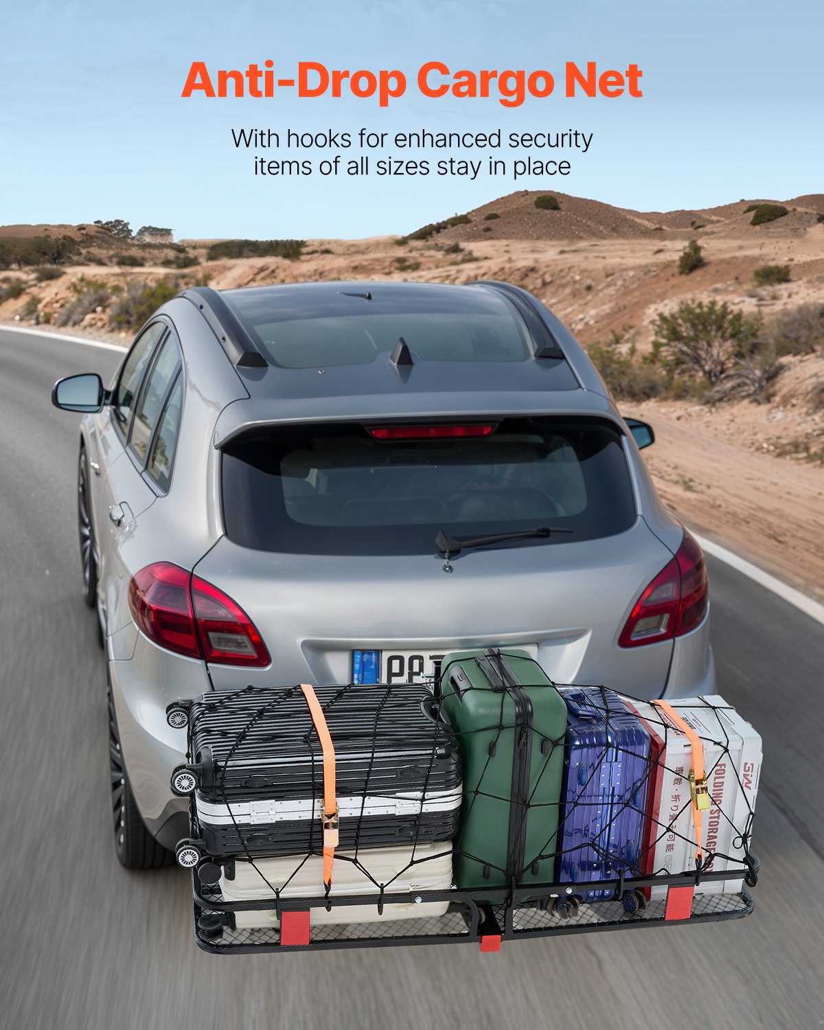 53" x 19" x 5", Hitch Cargo Carrier, 500 lbs Capacity Hitch Cargo Carrier with Hitch Stabilizer & Ratchet Straps, Hitch Mount Cargo Carrier with Cargo Net with Hook, Fit for SUVs - Image 5