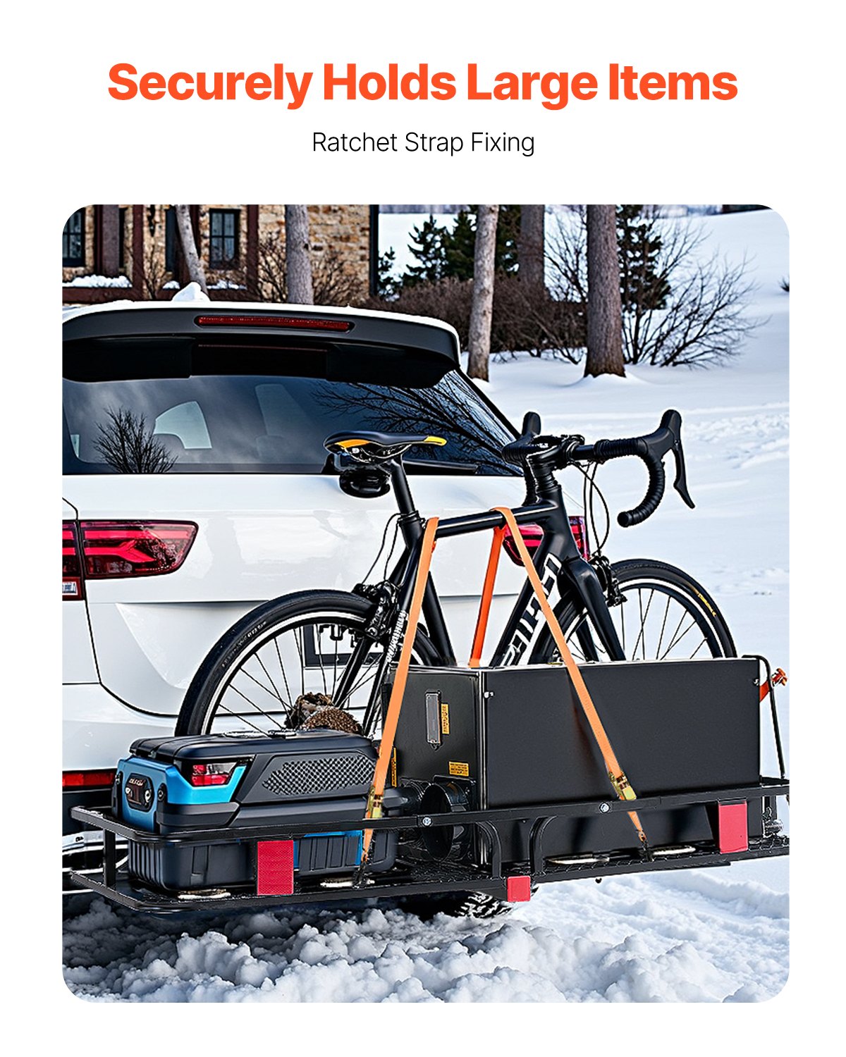 53" x 19" x 5", Hitch Cargo Carrier, 500 lbs Capacity Hitch Cargo Carrier with Hitch Stabilizer & Ratchet Straps, Hitch Mount Cargo Carrier with Cargo Net with Hook, Fit for SUVs - Image 6