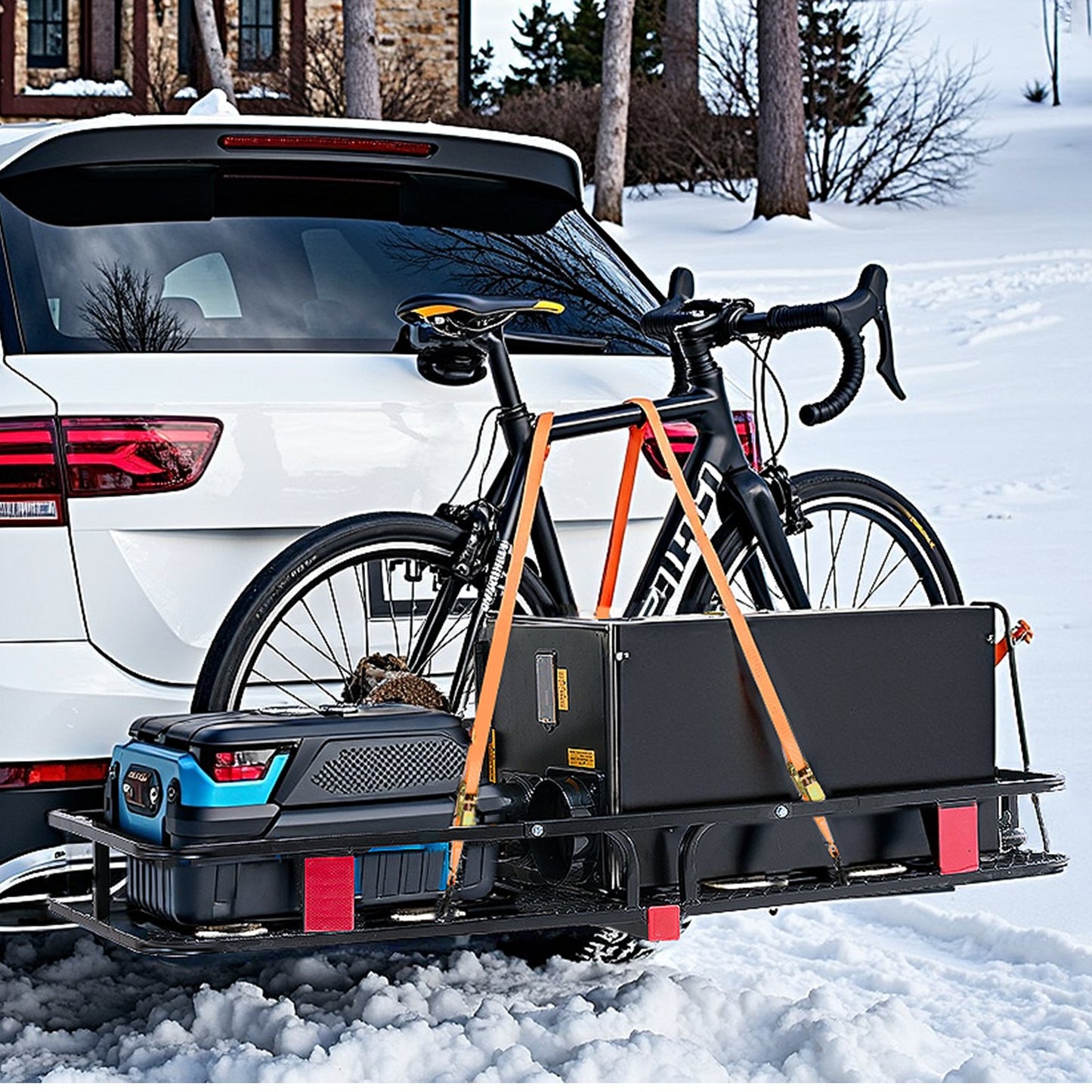 53" x 19" x 5", Hitch Cargo Carrier, 500 lbs Capacity Hitch Cargo Carrier with Hitch Stabilizer & Ratchet Straps, Hitch Mount Cargo Carrier with Cargo Net with Hook, Fit for SUVs - Image 8