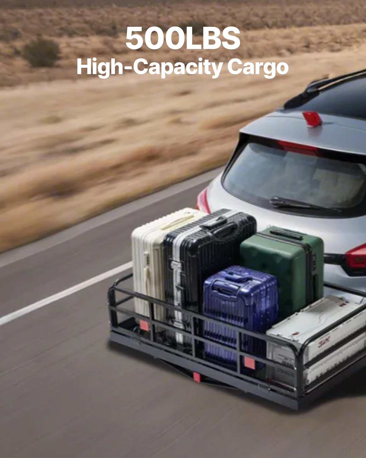 60" x 24" x 14", Hitch Cargo Carrier, 500 lbs Capacity Hitch Cargo Carrier with Anti-Rattle Hitch Stabilizer, Folding Hitch Mount Cargo Carrier with Pins and Latches, Fit for SUVs/Pickup Trucks - Image 2