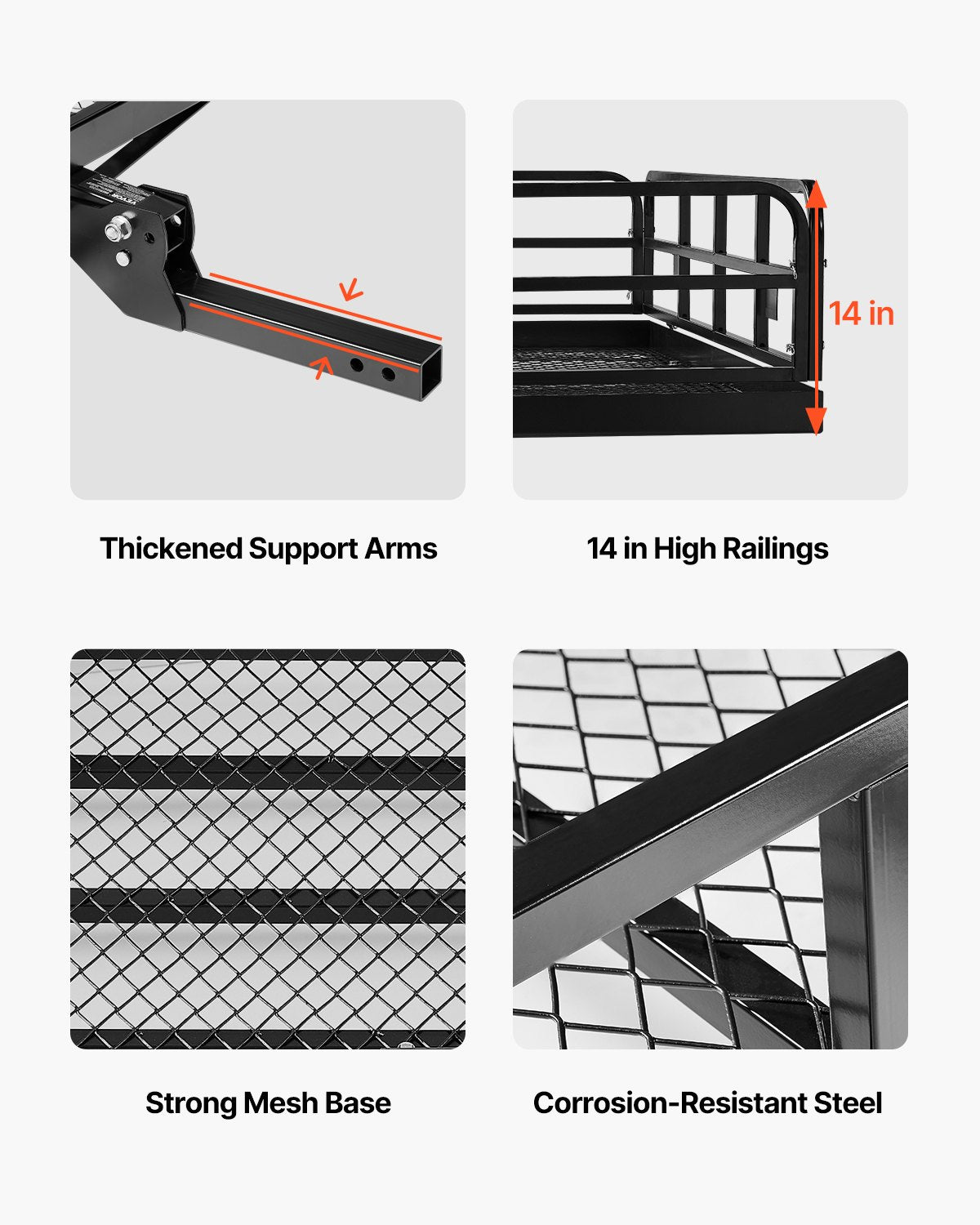 60" x 24" x 14", Hitch Cargo Carrier, 500 lbs Capacity Hitch Cargo Carrier with Anti-Rattle Hitch Stabilizer, Folding Hitch Mount Cargo Carrier with Pins and Latches, Fit for SUVs/Pickup Trucks - Image 3