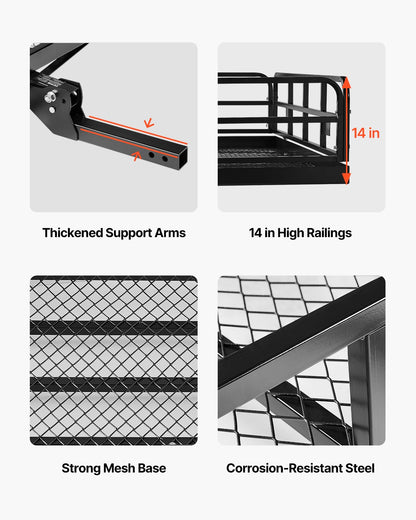 60" x 24" x 14", Hitch Cargo Carrier, 500 lbs Capacity Hitch Cargo Carrier with Anti-Rattle Hitch Stabilizer, Folding Hitch Mount Cargo Carrier with Pins and Latches, Fit for SUVs/Pickup Trucks - Image 3