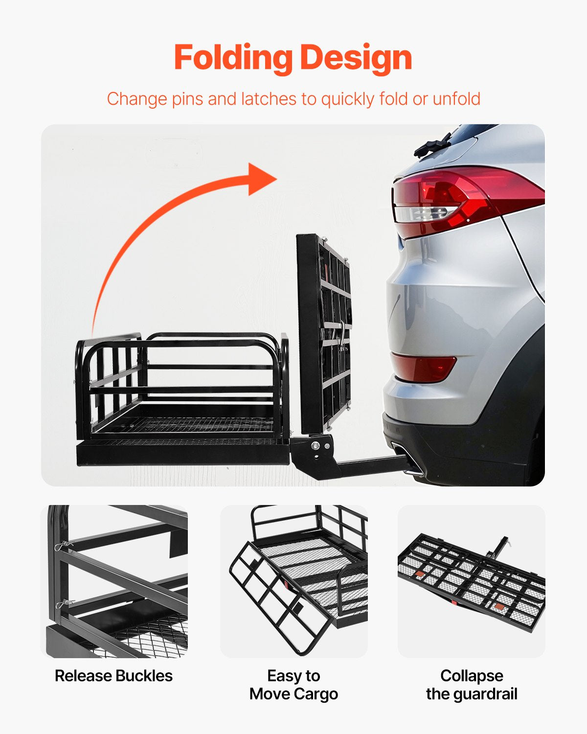 60" x 24" x 14", Hitch Cargo Carrier, 500 lbs Capacity Hitch Cargo Carrier with Anti-Rattle Hitch Stabilizer, Folding Hitch Mount Cargo Carrier with Pins and Latches, Fit for SUVs/Pickup Trucks - Image 4