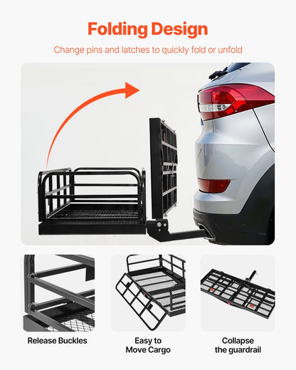 60" x 24" x 14", Hitch Cargo Carrier, 500 lbs Capacity Hitch Cargo Carrier with Anti-Rattle Hitch Stabilizer, Folding Hitch Mount Cargo Carrier with Pins and Latches, Fit for SUVs/Pickup Trucks - Image 4