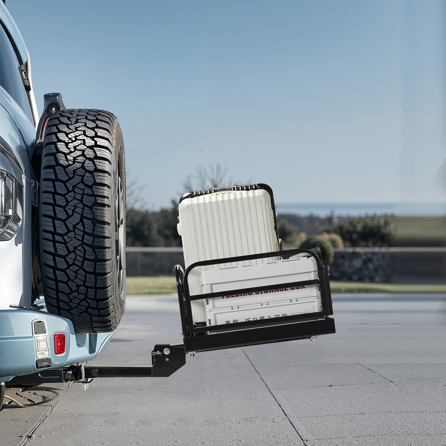 60" x 24" x 14", Hitch Cargo Carrier, 500 lbs Capacity Hitch Cargo Carrier with Anti-Rattle Hitch Stabilizer, Folding Hitch Mount Cargo Carrier with Pins and Latches, Fit for SUVs/Pickup Trucks - Image 8