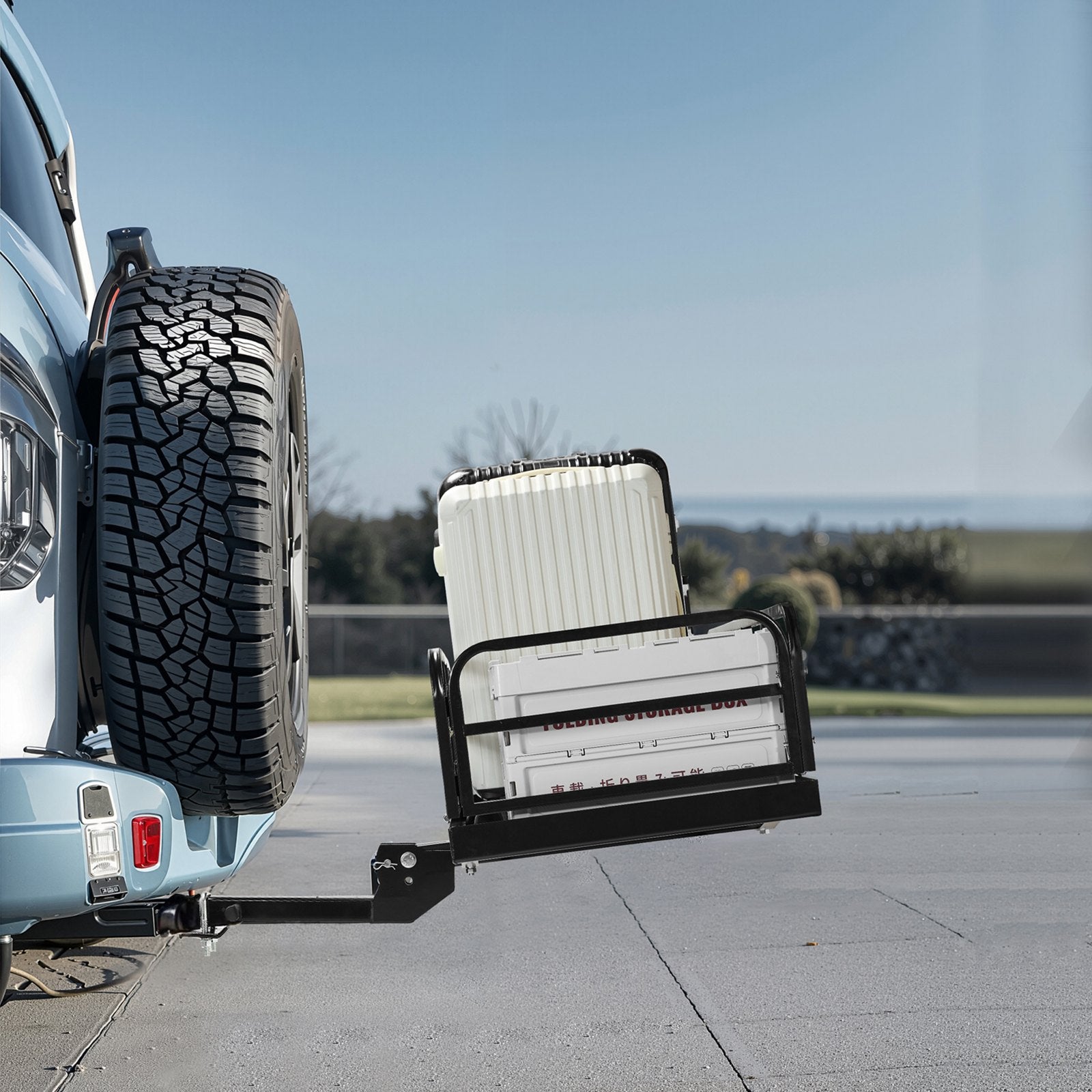 60" x 24" x 14", Hitch Cargo Carrier, 500 lbs Capacity Hitch Cargo Carrier with Anti-Rattle Hitch Stabilizer, Folding Hitch Mount Cargo Carrier with Pins and Latches, Fit for SUVs/Pickup Trucks - Image 8