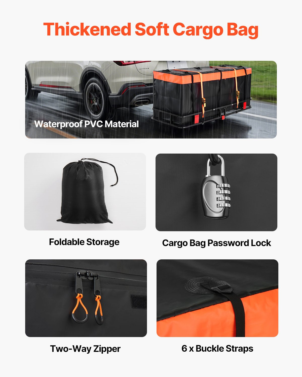 60" x 24" x 6", Hitch Cargo Carrier, 500 lbs Capacity Hitch Cargo Carrier with Cargo Net with Hook & Waterproof Cargo Bag, Folding Hitch Mount Cargo Carrier with Ratchet Straps, Fit for SUVs - Image 4