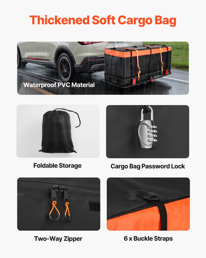 60" x 24" x 6", Hitch Cargo Carrier, 500 lbs Capacity Hitch Cargo Carrier with Cargo Net with Hook & Waterproof Cargo Bag, Folding Hitch Mount Cargo Carrier with Ratchet Straps, Fit for SUVs - Image 4
