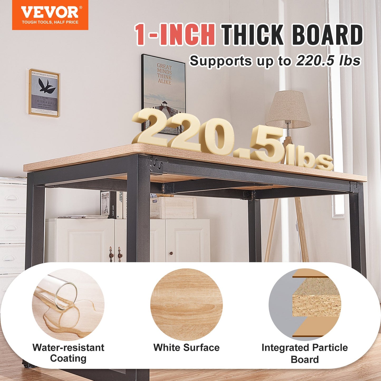 Table Top, 55" x 27.6" x 1", 220.5 lbs Load Capacity, Universal One-Piece Particle Board Desktop for Height Adjustable Electric Standing Desk Frame, Rectangular Countertop for Home & Office Desk - Image 2