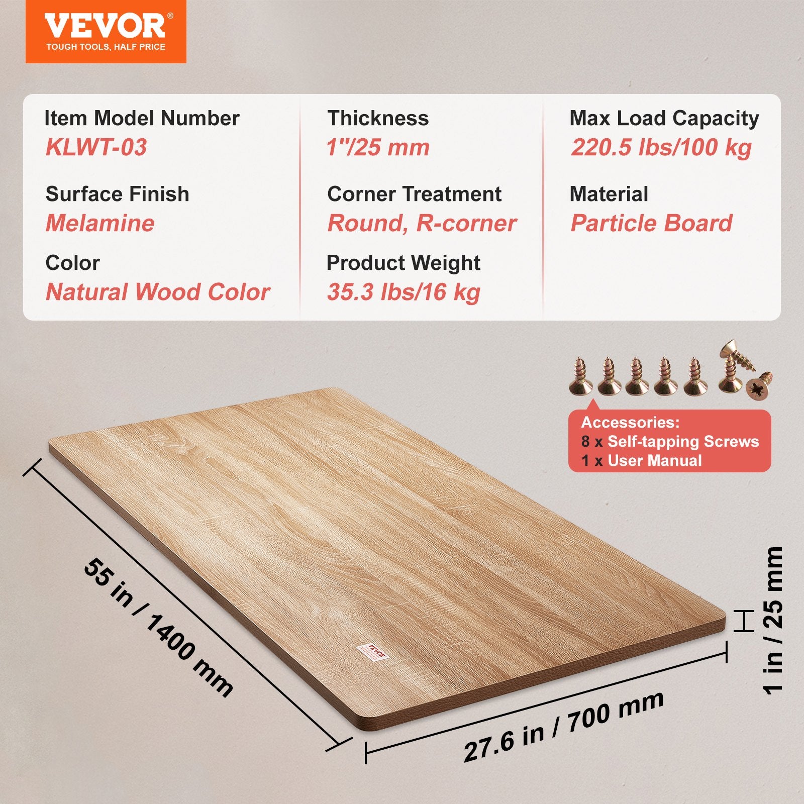 Table Top, 55" x 27.6" x 1", 220.5 lbs Load Capacity, Universal One-Piece Particle Board Desktop for Height Adjustable Electric Standing Desk Frame, Rectangular Countertop for Home & Office Desk - Image 7