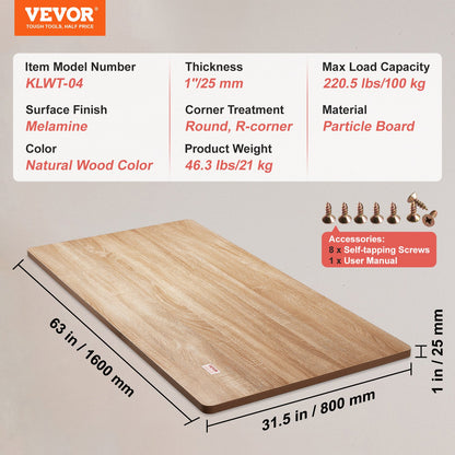 Table Top, 63" x 31.5" x 1", 220.5 lbs Load Capacity, Universal One-Piece Particle Board Desktop for Height Adjustable Electric Standing Desk Frame, Rectangular Countertop for Home & Office Desk - Image 7