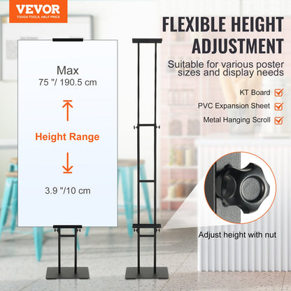 Poster Stand, Adjustable Height Up to 75", Double-Sided Heavy Duty Pedestal Sign Holder, Floor Standing Sign Holder Banner Stand with Shock-absorbing Base for Display, for Board and Foam, Black - Image 2