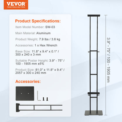 Poster Stand, Adjustable Height Up to 75", Double-Sided Heavy Duty Pedestal Sign Holder, Floor Standing Sign Holder Banner Stand with Shock-absorbing Base for Display, for Board and Foam, Black - Image 7
