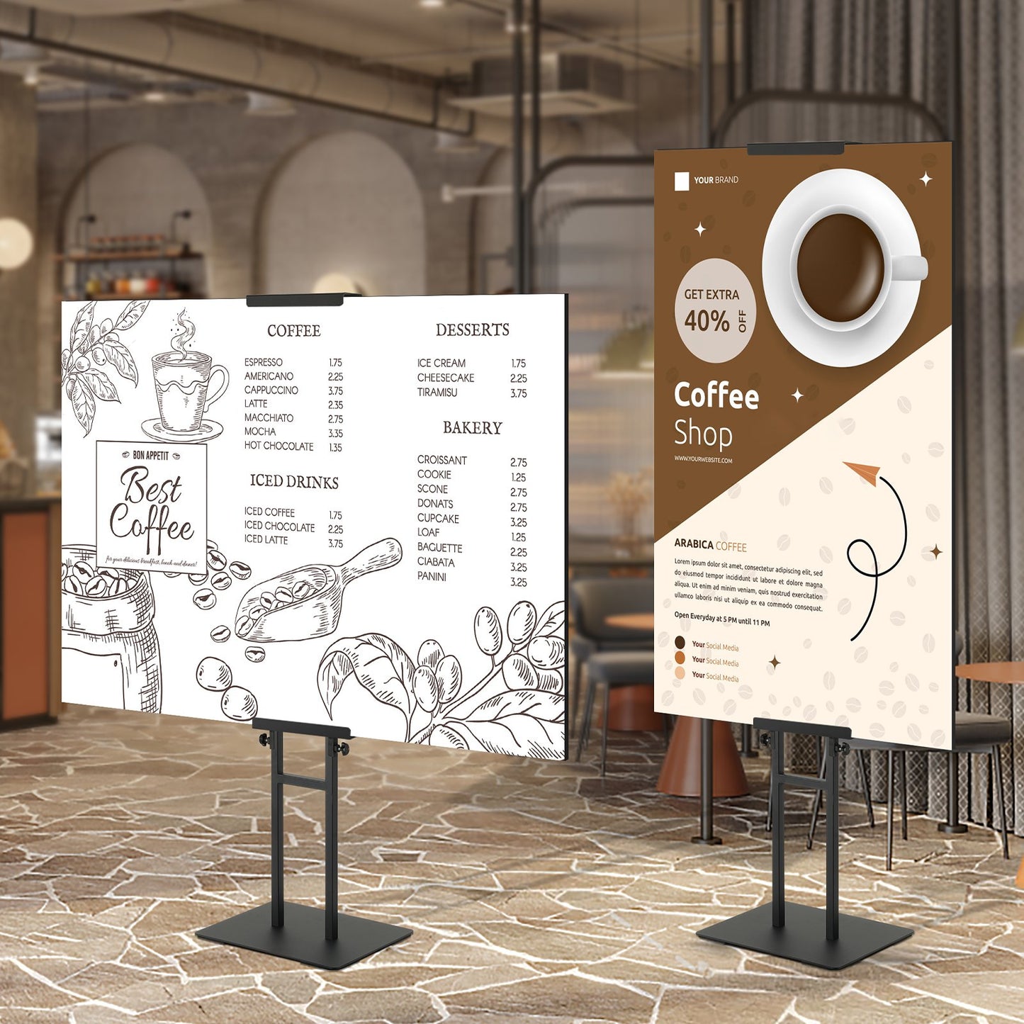 Poster Stand, Adjustable Height Up to 75", Double-Sided Heavy Duty Pedestal Sign Holder, Floor Standing Sign Holder Banner Stand with Shock-absorbing Base for Display, for Board and Foam, Black - Image 8