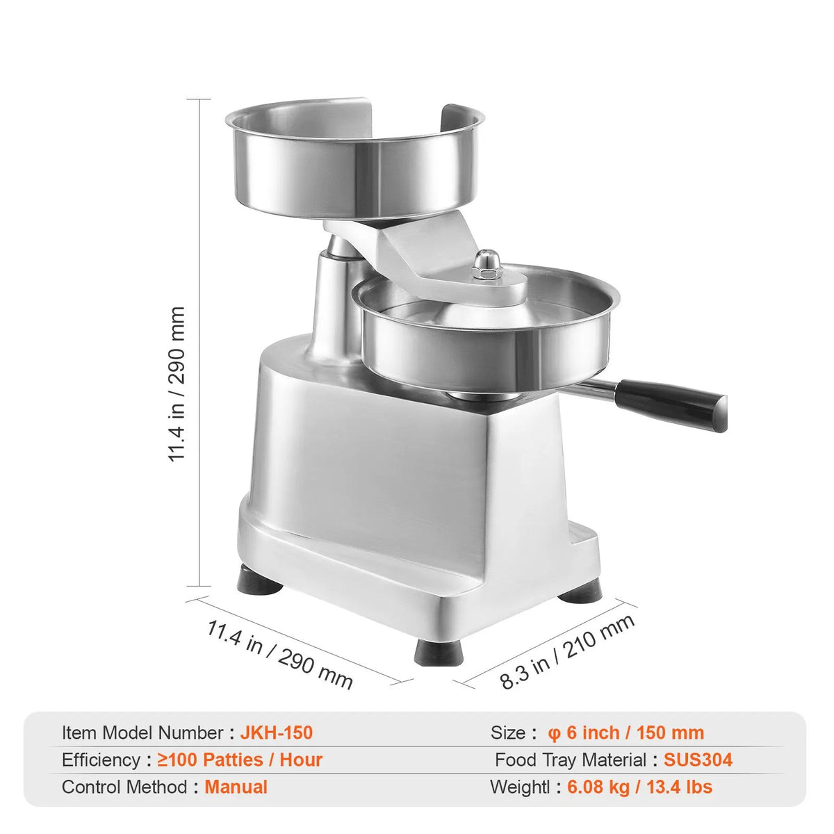 Commercial Burger Patty Maker, 150mm Hamburger Beef Patty Maker, Heavy Duty Food-Grade Stainless Steel Bowl Burger Press Machine, Kitchen Meat Forming Processor with 1000 Pcs Patty Papers - Image 7
