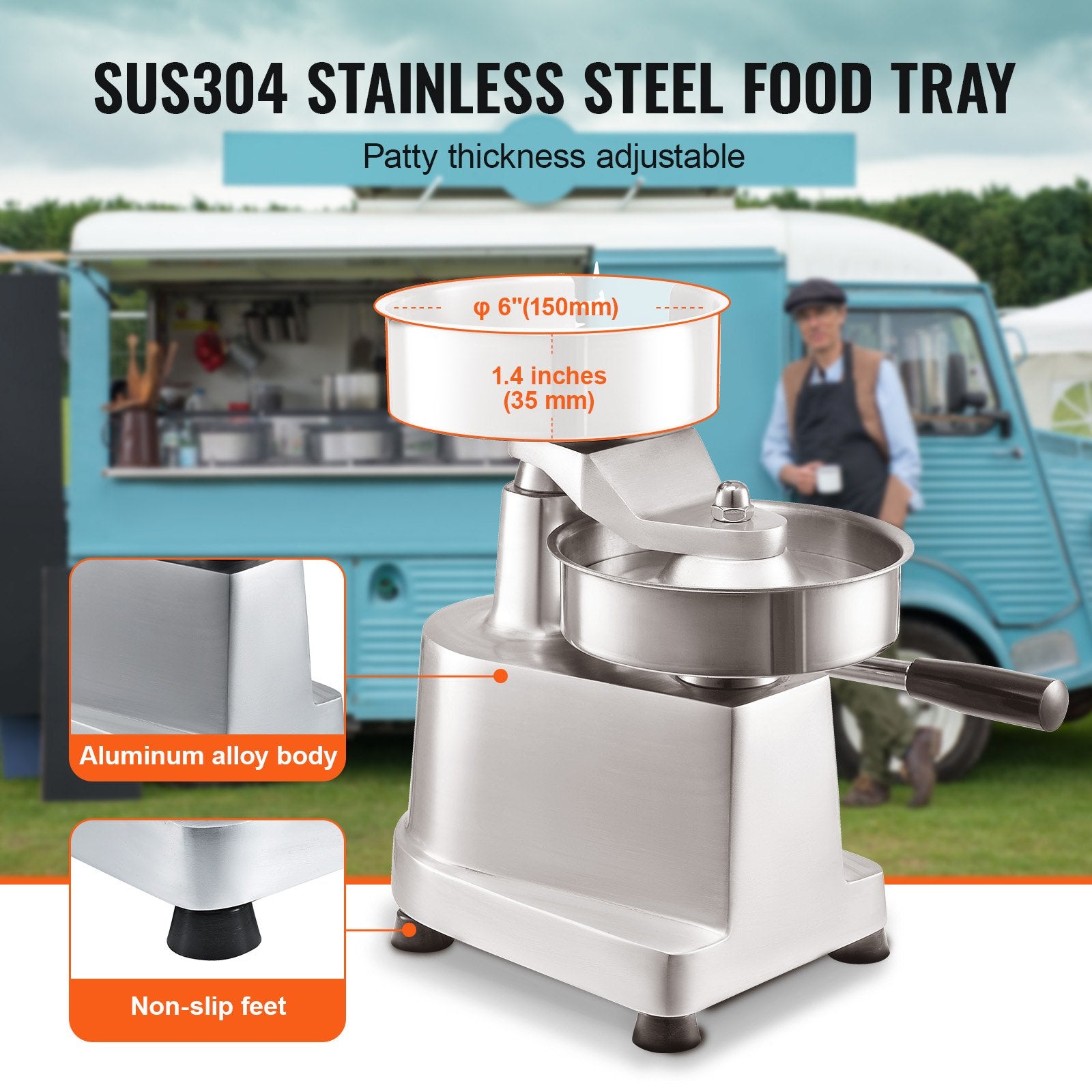 Commercial Burger Patty Maker, 150mm Hamburger Beef Patty Maker, Heavy Duty Food-Grade Stainless Steel Bowl Burger Press Machine, Kitchen Meat Forming Processor with 1000 Pcs Patty Papers - Image 3