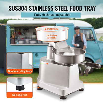 Commercial Burger Patty Maker, 150mm Hamburger Beef Patty Maker, Heavy Duty Food-Grade Stainless Steel Bowl Burger Press Machine, Kitchen Meat Forming Processor with 1000 Pcs Patty Papers - Image 3