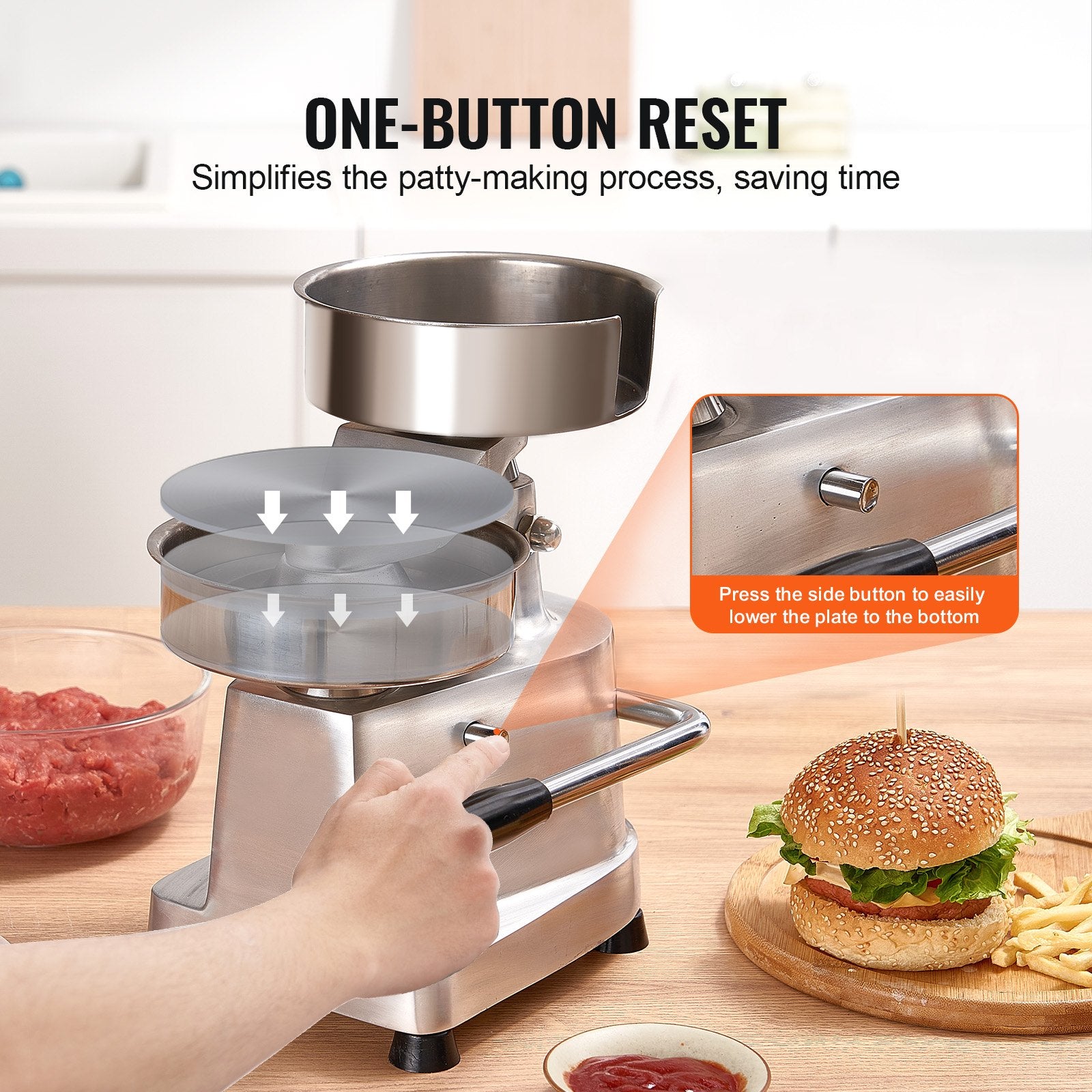 Commercial Burger Patty Maker, 150mm Hamburger Beef Patty Maker, Heavy Duty Food-Grade Stainless Steel Bowl Burger Press Machine, Kitchen Meat Forming Processor with 1000 Pcs Patty Papers - Image 5