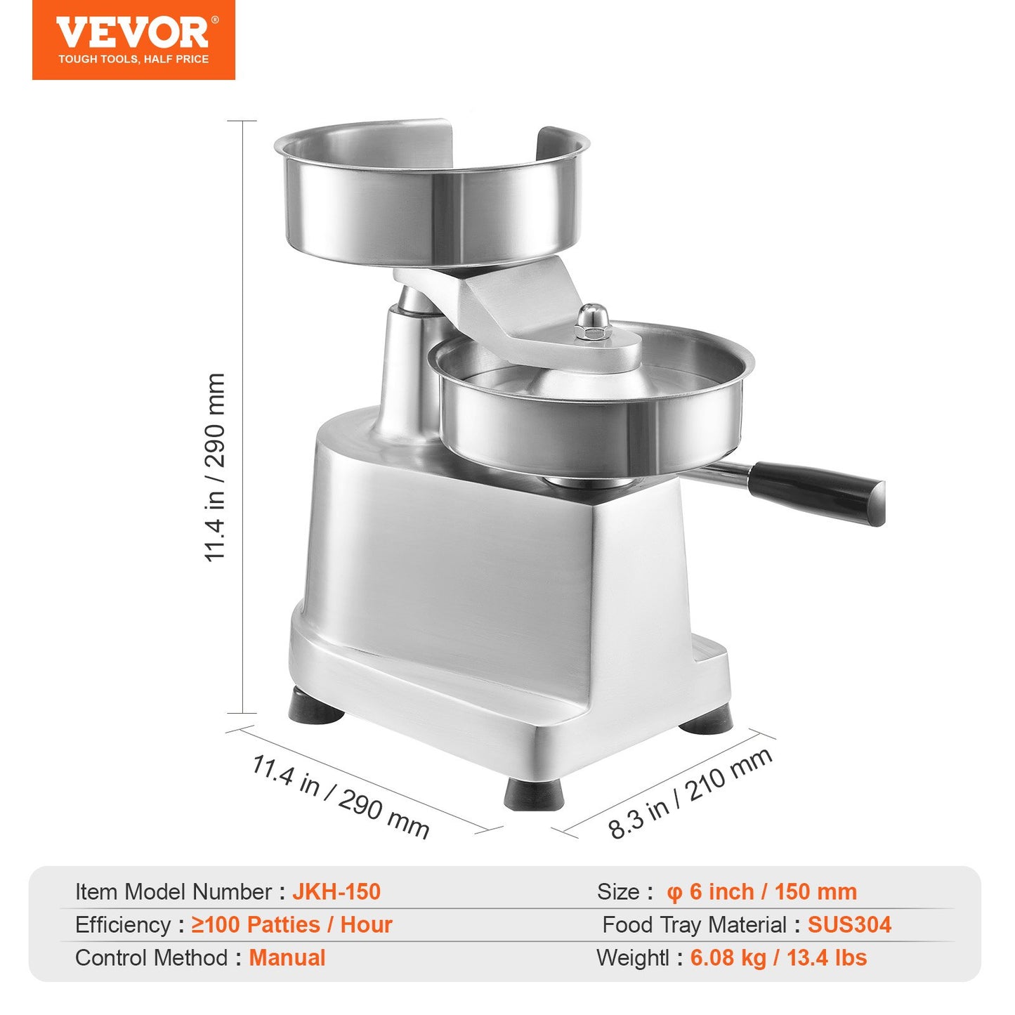 Commercial Burger Patty Maker, 150mm Hamburger Beef Patty Maker, Heavy Duty Food-Grade Stainless Steel Bowl Burger Press Machine, Kitchen Meat Forming Processor with 1000 Pcs Patty Papers - Image 7